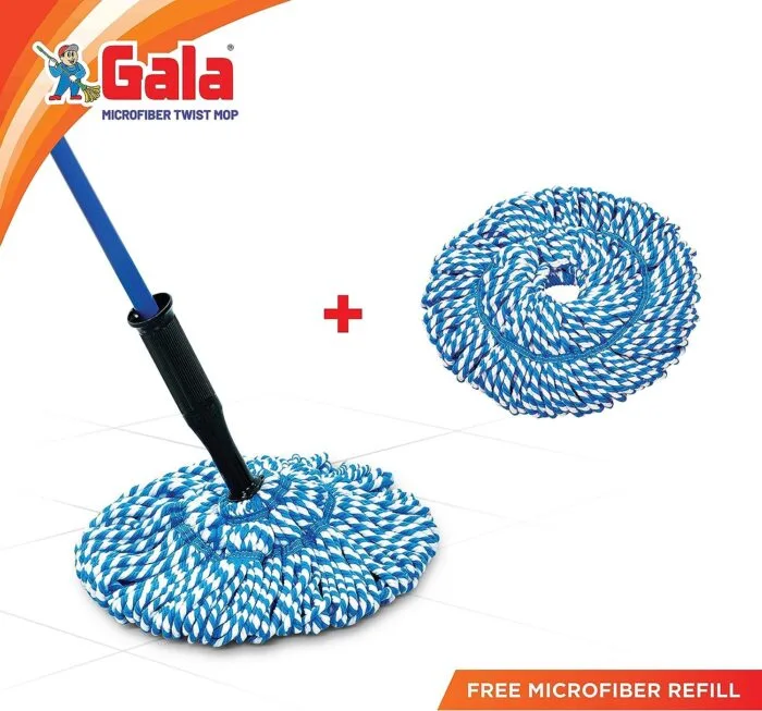Gala Twist Mop Microfibre & Plastic With Rod - 4.3 ft, Blue & White