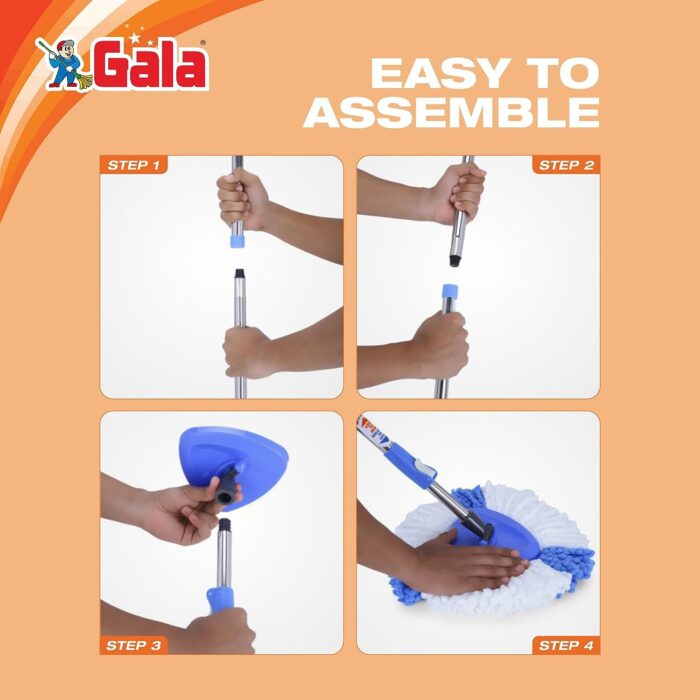 Gala Turbo Triangular Spin Mop Handle with Refill, Durable Replacement Handle with Rubber Grip For Turbo Spin Mop - Image 6