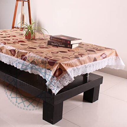 STITCHNEST Plastic Anti Slip & Waterproof 8 Seater Table Cover (60x90 Inches - Brown_Floral)