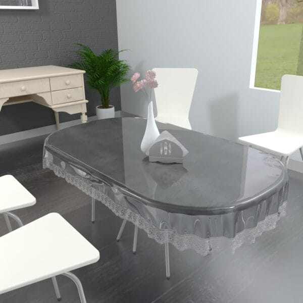 Premium Transparent PVC Table Cloth with Floral Lace – Waterproof & Elegant