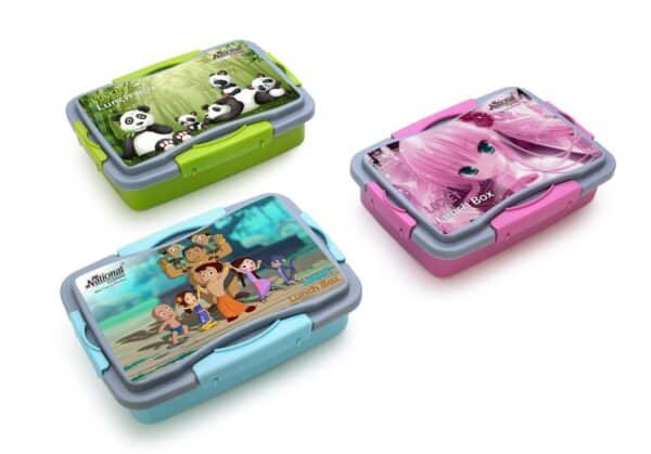 Kids Cartoon Lunch Box with Spoon & Fork | Leak Resistant School Tiffin Box | 3 Colour Options