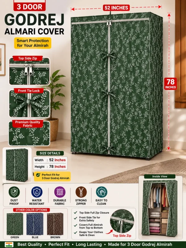 3 Door Godrej Almari Cover 52 x 78 Inch | Dust Proof Wardrobe Cover | Krishna Home Decor