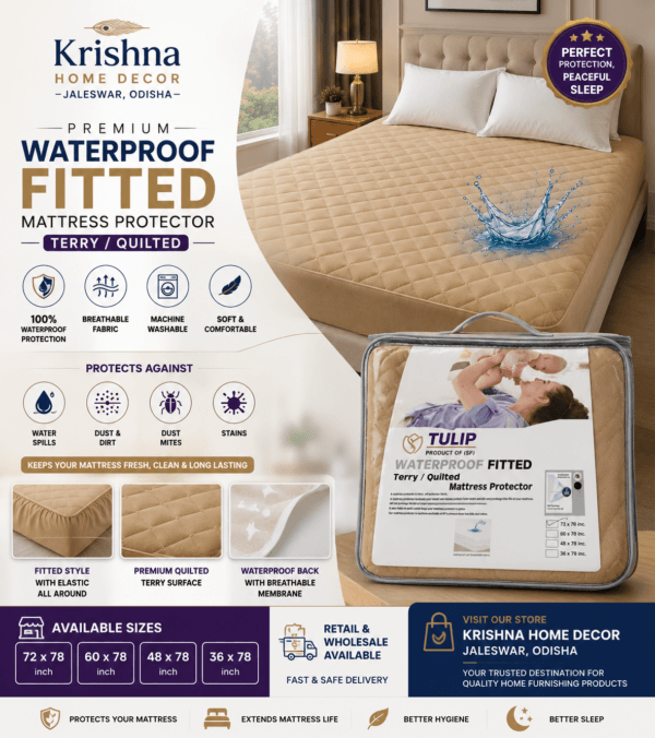 Premium Waterproof Mattress Protector 72 × 78 Inches (King Size) | Terry Quilted Fitted Mattress Cover | Bed Protector | Krishna Home Decor