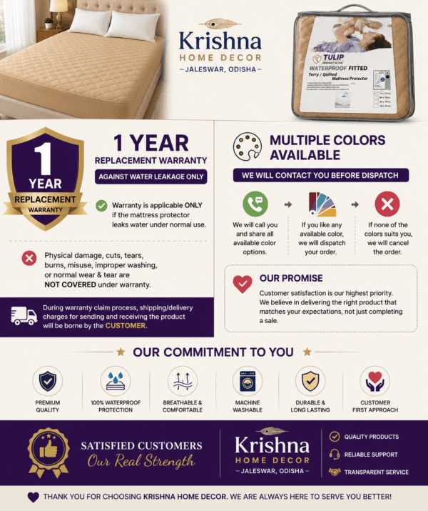 Premium Waterproof Mattress Protector 72 × 78 Inches (King Size) | Terry Quilted Fitted Mattress Cover | Bed Protector | Krishna Home Decor