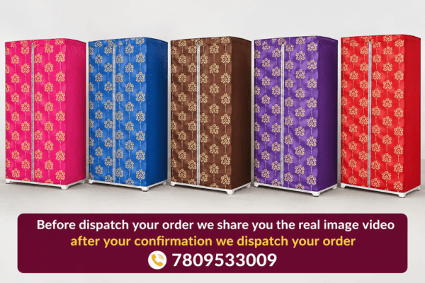 Premium 3 Door Godrej Almirah Cover (6.5 Ft) – Full Knitting Front & High GSM Non-Woven Back | Washable Dustproof Wardrobe Cover | Krishna Home Decor
