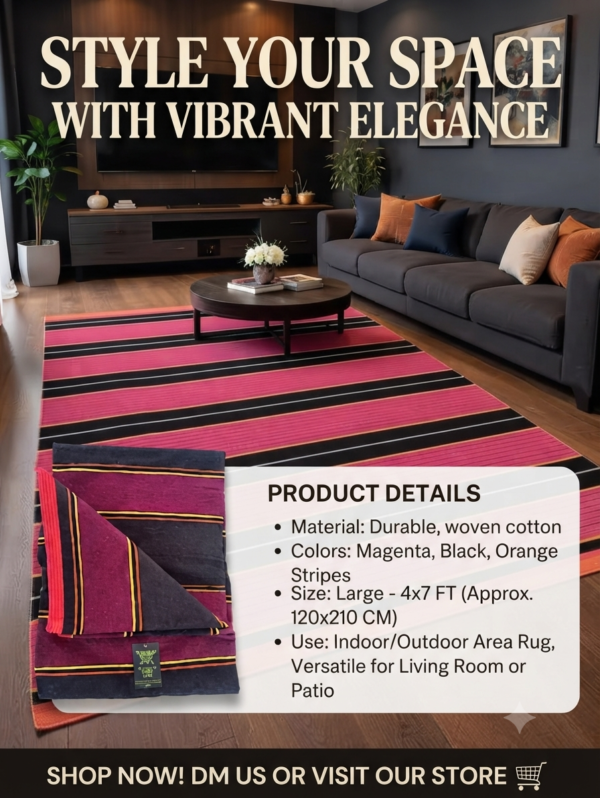 Vibrant Striped Cotton Dhurrie / Area Rug (4x7 FT) – Krishna Home Decor