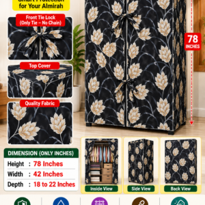 2 Door Godrej Almari Cover 78x42 Inches black floral tie lock