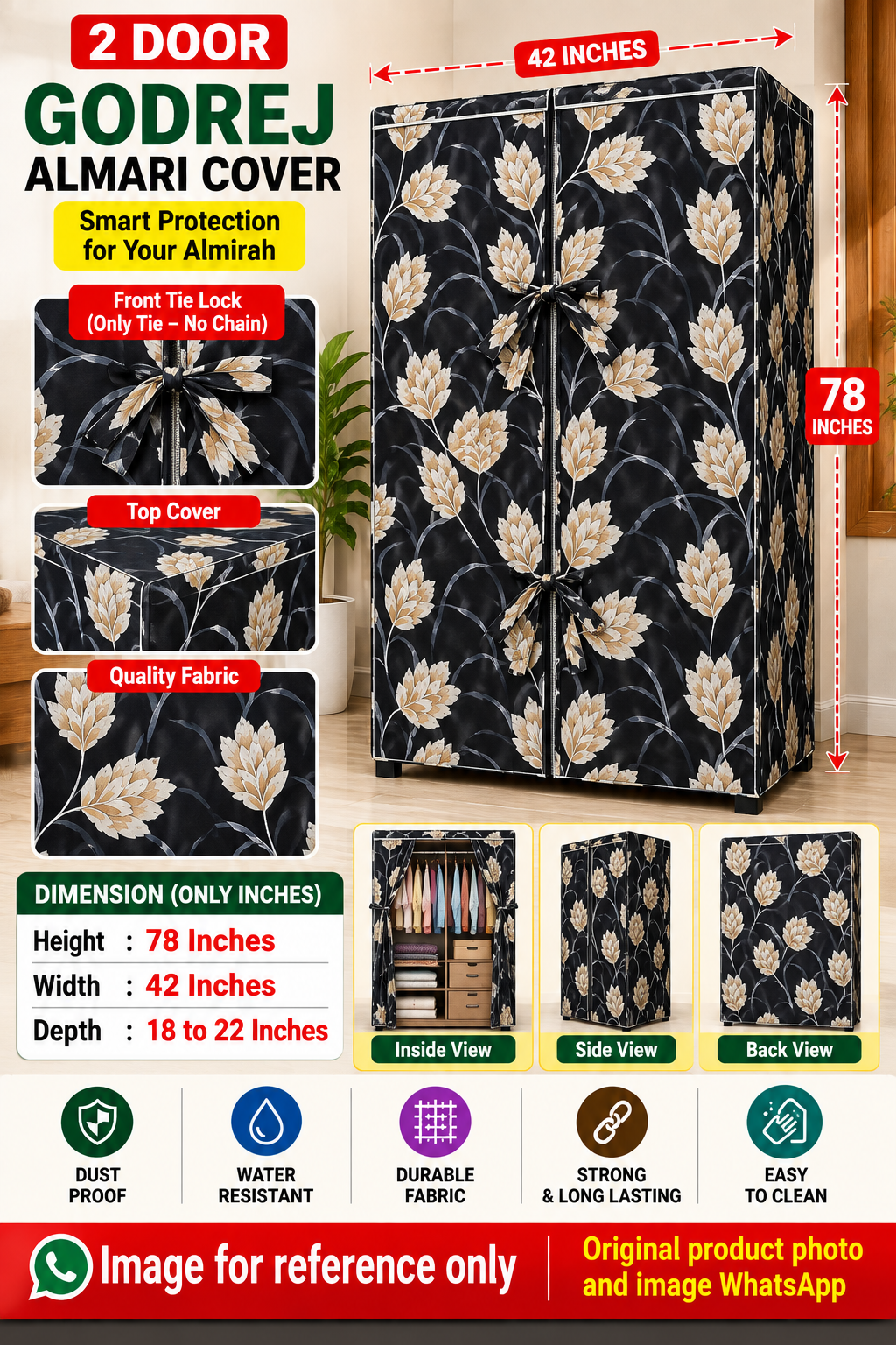 How to Measure Your Godrej Almari for a Cover: 2-Door & 3-Door Guide 2 Godrej double door almari cover with polyester knitted front and non-woven back