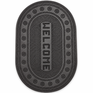 Black rubber oval anti-skid welcome door mat 15 x 23 inch